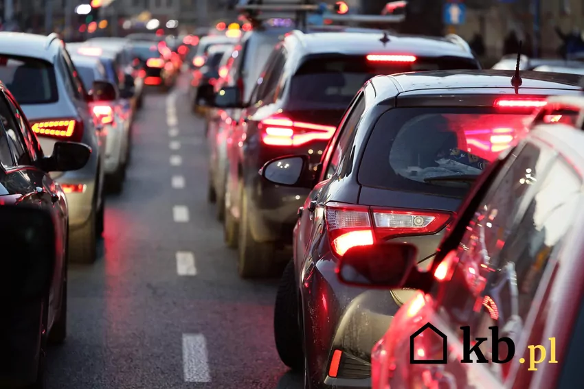 Samochody stojące w korku na DK7