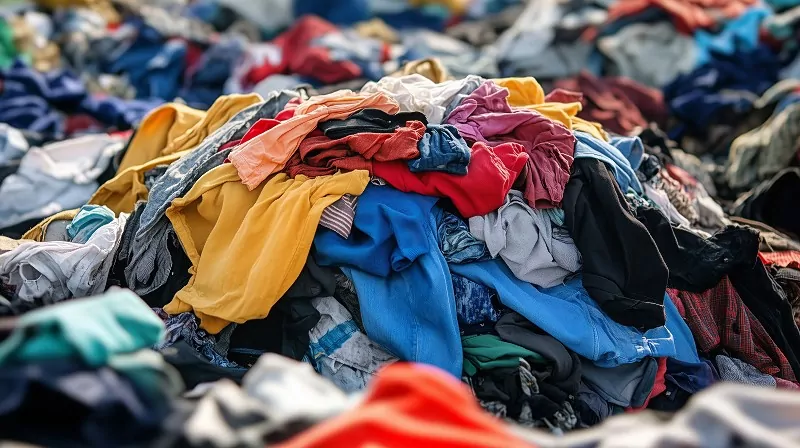 Kupujemy więcej ubrań niż kiedykolwiek wcześniej, a wiele z nich szybko staje się niepotrzebne. góra kolorowych ubrań