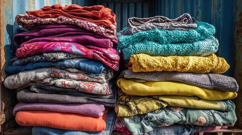 Podczas domowych porządków warto oddzielić rzeczy naprawdę zniszczone od tych, które mogą jeszcze komuś posłużyć. poskładane ubrania