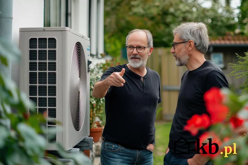 dwóch mężczyzn przy pompie ciepła