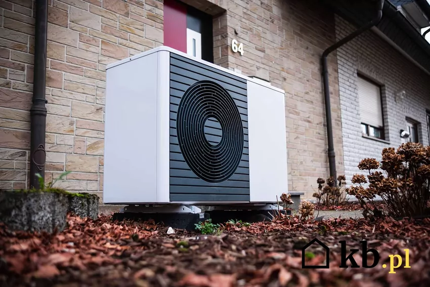 Pompa ciepła przy ścianie budynku domu jednorodzinnego