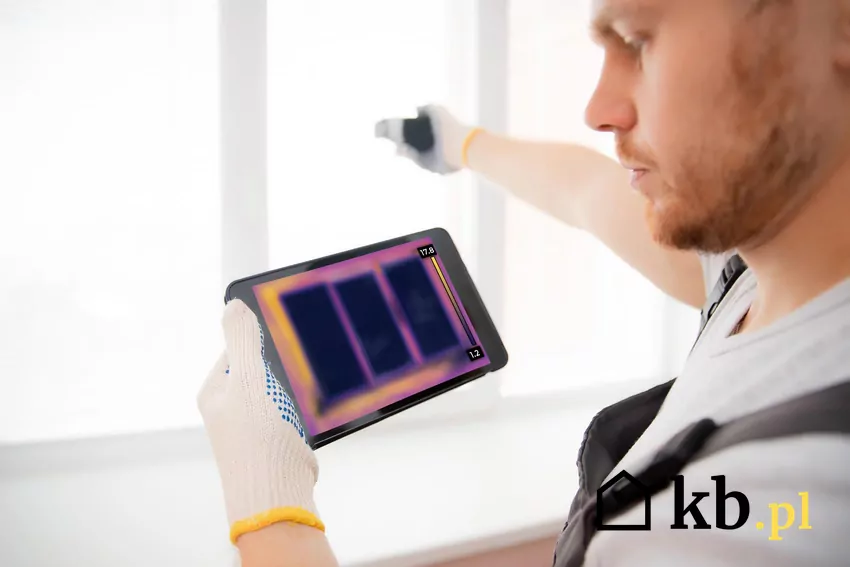 Mężczyzna wykonuje badanie termowizyjne okna