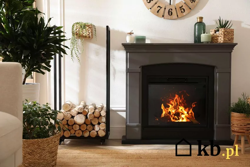 Spalanie plastiku w kominku stanowi zagrożenie dla zdrowia domowników Szary kominek w salonie