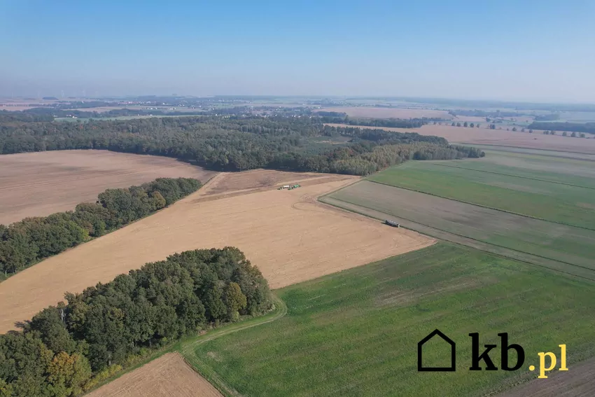 Widok z góry na pola uprawne i działki rolne