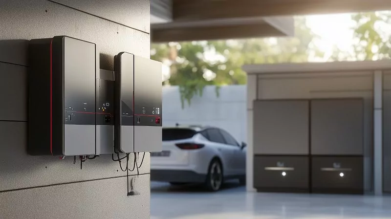 akumulatory na ścianie garażu