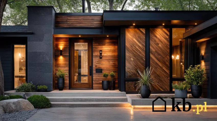 nowoczesny dom z drewnianą elewacją