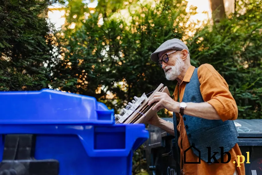 mężczyzna wyrzuca śmieci