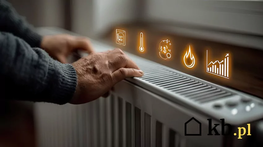 mężczyzna trzyma dłonie na grzejniku