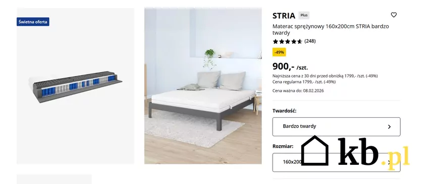 Materac sprężynowy STRIA aż 49% tańszy Jysk - gazetka