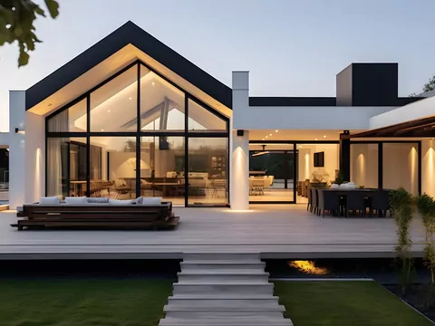 Dom z wielkimi przeszkleniami