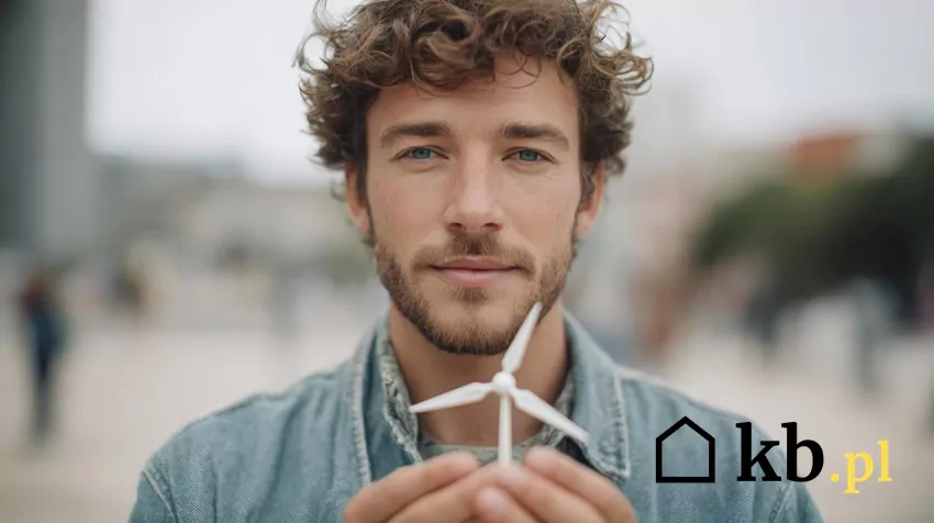 mężczyzna i wiatrak