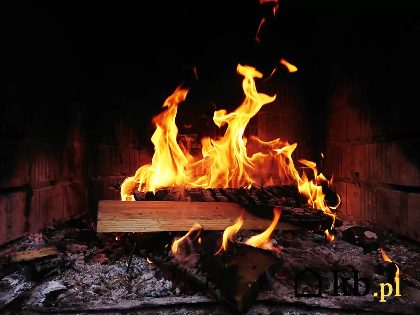 kawałek drewna pali się w kominku