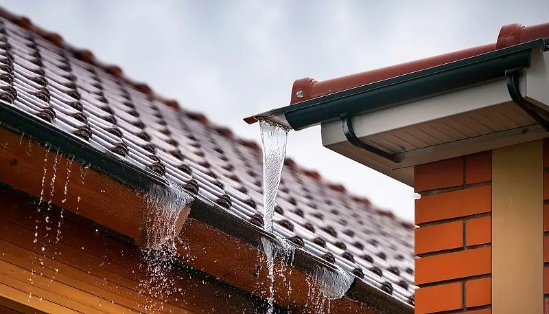 dach z cieknącą wodą