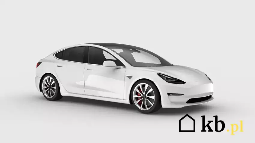 Biały samochód Tesla na białym tle.
