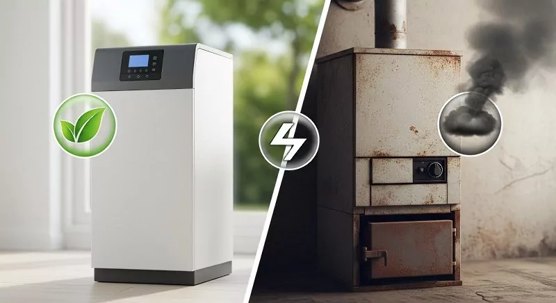 pompa ciepła obok starego pieca