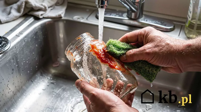 Pusty słoik, nawet jeśli jest zabrudzony resztkami jedzenia, można wyrzucić do zielonego pojemnika na szkło Mycie brudnego słoika