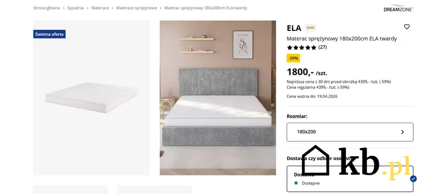 Materac sprężynowy 180x200cm ELA twardy aż 59% tańszy Jysk - gazetka