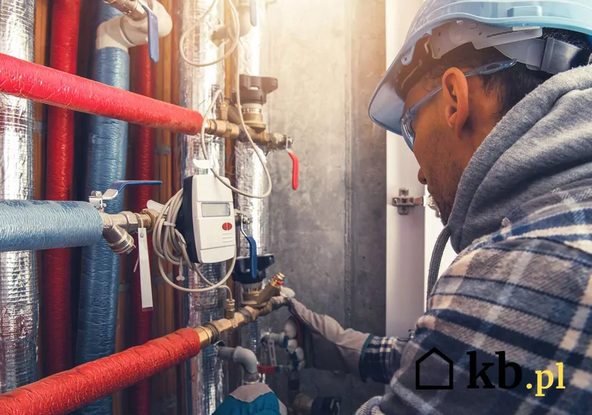 Hydraulik sprawdza zawory i instalacje grzewczą