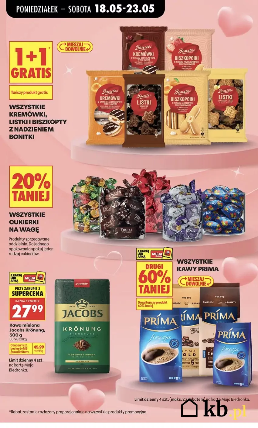 Kawa mielona Jacobs Kronung (500 g) przeceniona z 45,99 zł na 27,99 zł Promocje w Biedronce