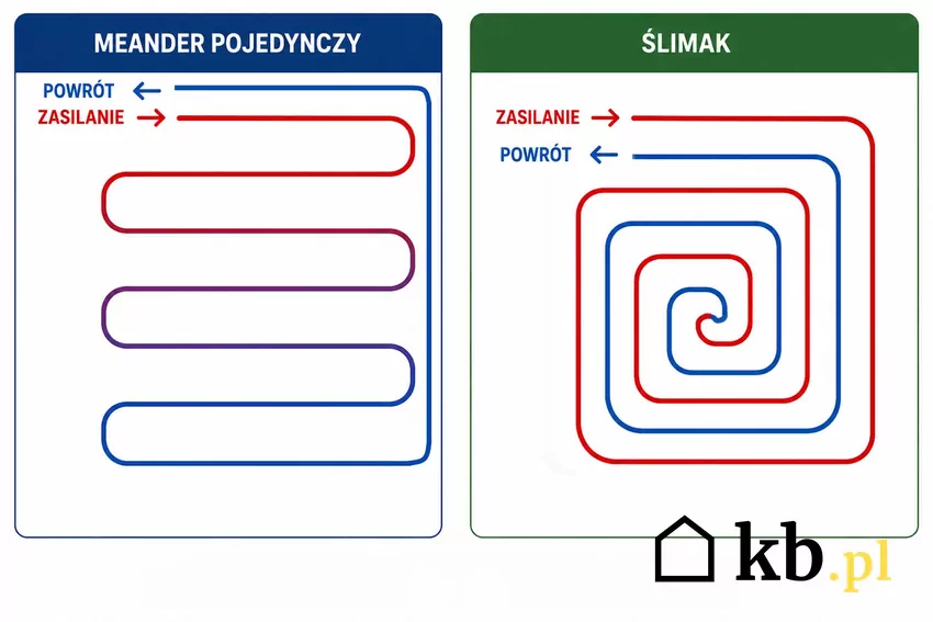 schemat układu meandrowego i ślimakowego