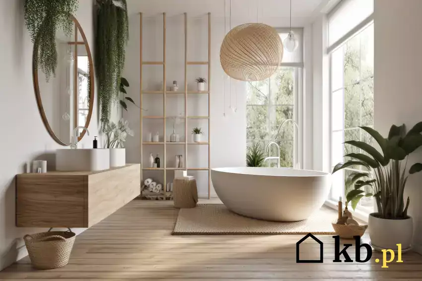Egzotyczna łazienka z drewnianymi deskami
