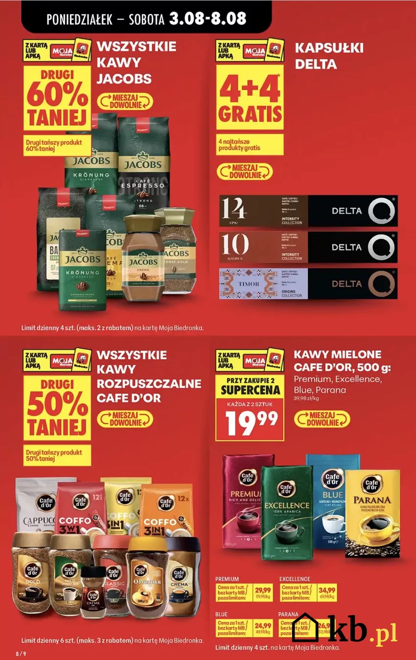 Wszystkie kawy Jacobs z rabatem "drugi 60% taniej" Promocje w Biedronce