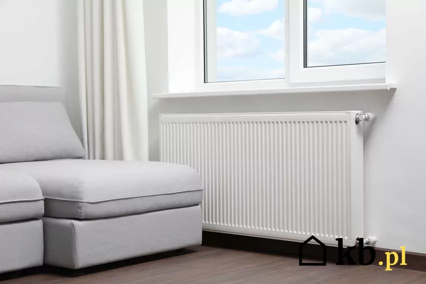 Lepsza izolacja budynku to mniejsze straty energii grzewczej Nowoczesne pomieszczenie mieszkalne z grzejnikiem ściennym