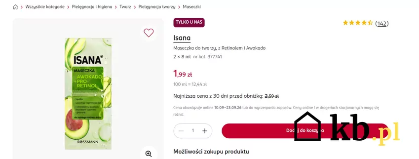 Maseczka do twarzy za mniej niż 2 zł Rossmann - gazetka