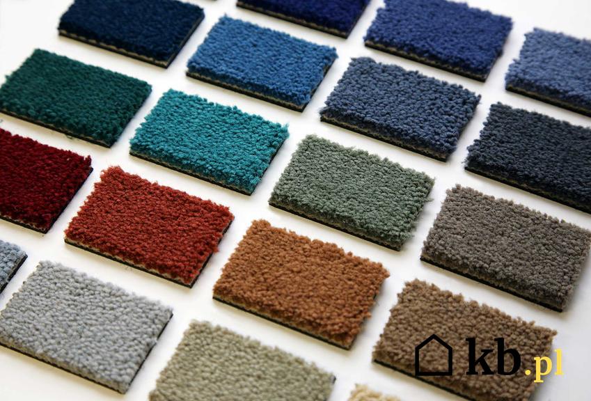 Wykładziny dywanowe z Castoramy w różnych wariantach kolorystycznych na próbkach sklepowych, a także ceny polecanych modeli