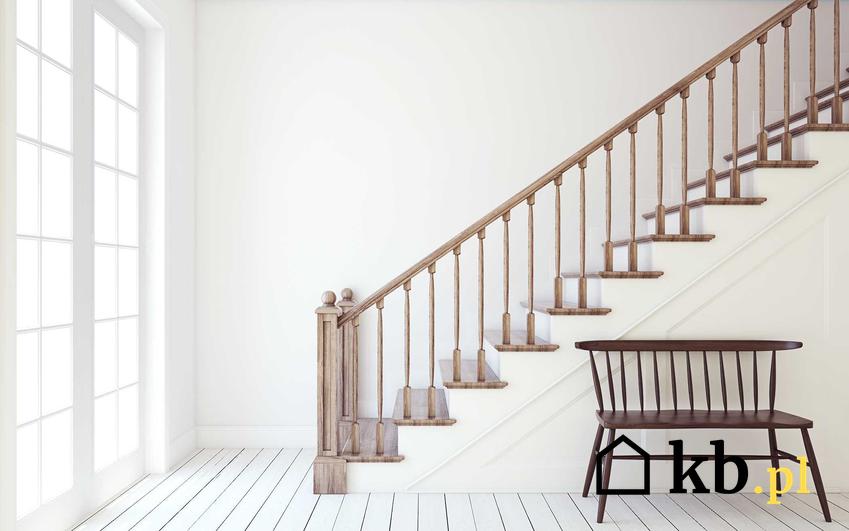 Schody jednobiegowe w białym przedpokoju oraz rodzaje schodów ze względu na kształt, ich cena i montaż