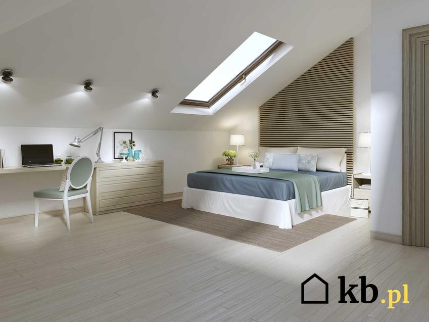 Minimalistyczna i nowoczesna sypialnia na poddaszu oraz aranżacja sypialni w pomieszczeniu ze skosami i jej projekty