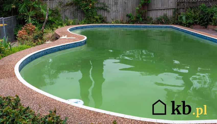 Mętna woda w basenie znajdującym się w ogrodznie, co sprawia, że woda w basenie traci przejrzystość, jaka chemia basenowa pomaga pozbyć się zanieczyszczeń wody