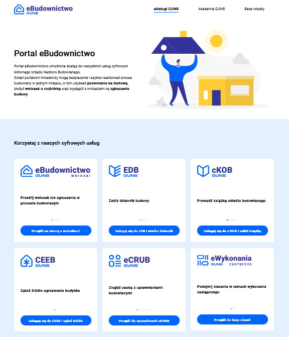 Portal eBudownictwo – widok strony e-budownictwo.gunb.gov.pl